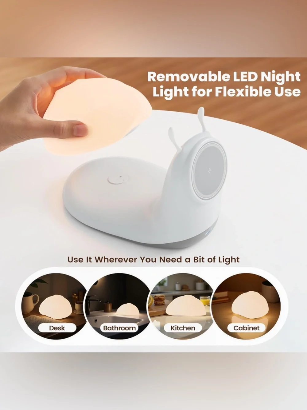 Snail-Shaped Wireless Charging Stand with Night Light